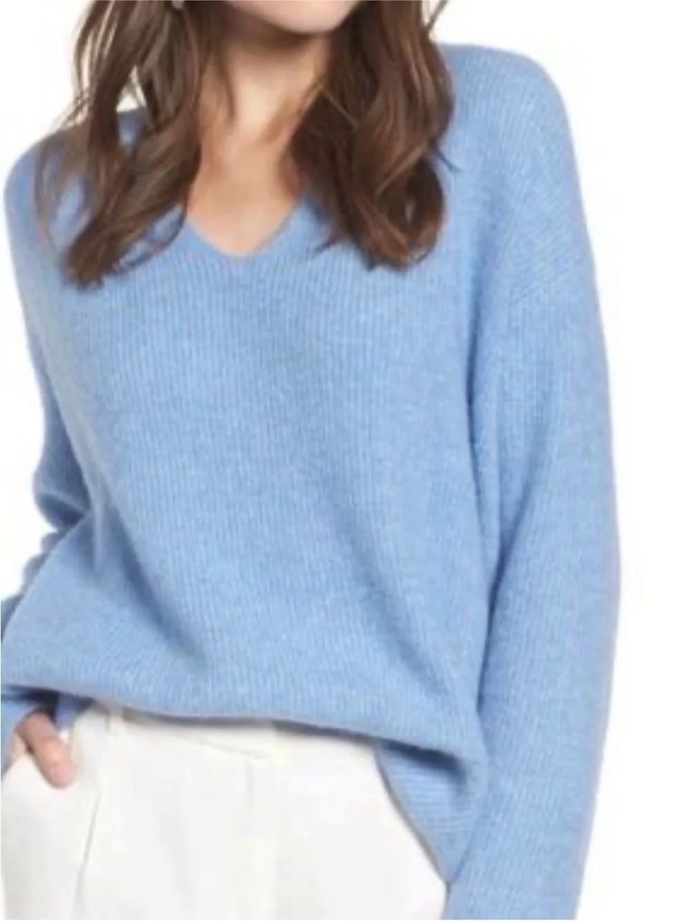 Something Navy blue long sleeve knit sweater v neck relaxed oversized size SM